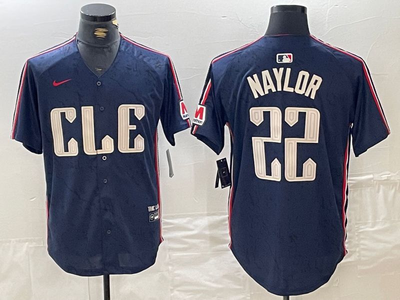 Men Cleveland Indians 22 Naylor Blue City Edition Nike 2024 MLB Jersey style 1